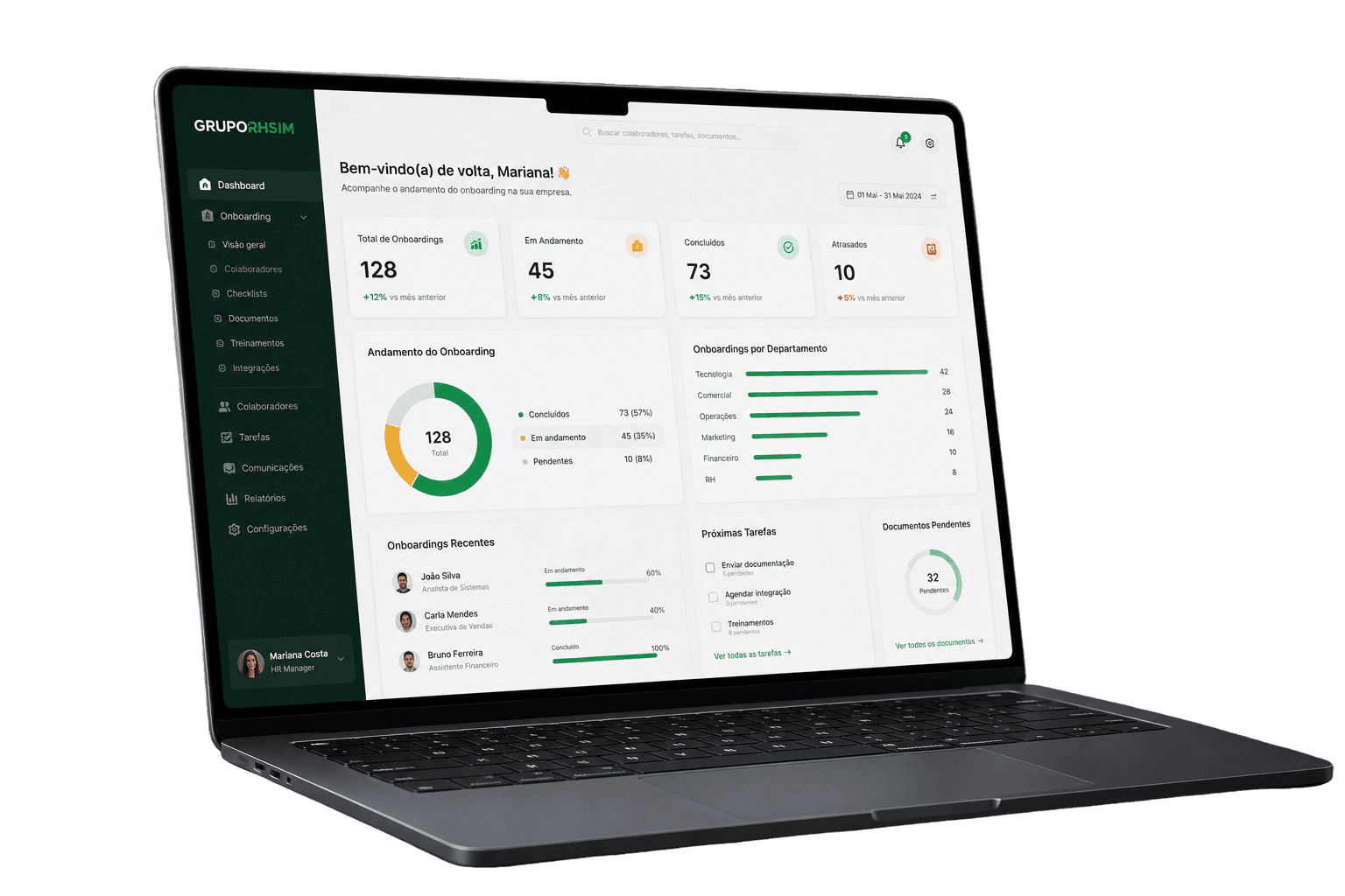 Sistema de onboarding Grupo RH Sim em notebook